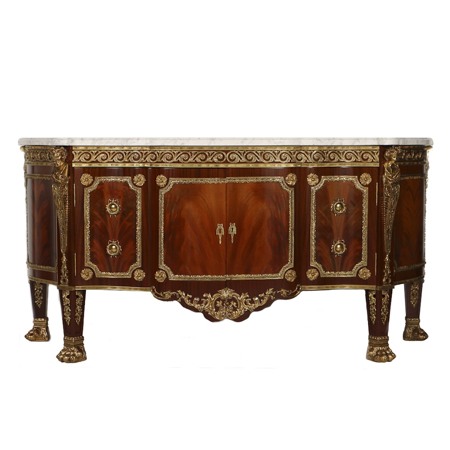 20th-Century French Style Mahogany Veneered Marble Top Sideboard