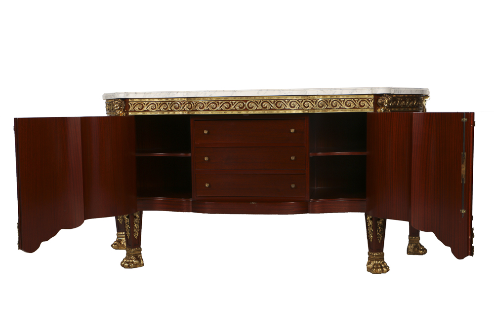 20th-Century French Style Mahogany Veneered Marble Top Sideboard