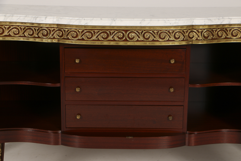 20th-Century French Style Mahogany Veneered Marble Top Sideboard