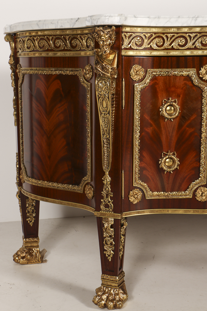 20th-Century French Style Mahogany Veneered Marble Top Sideboard