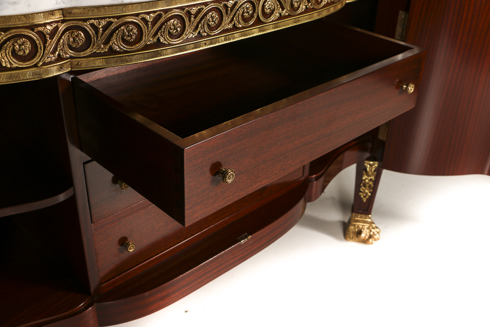 20th-Century French Style Mahogany Veneered Marble Top Sideboard