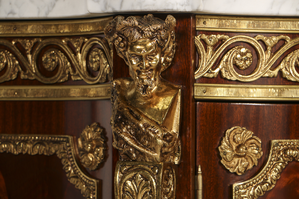 20th-Century French Style Mahogany Veneered Marble Top Sideboard