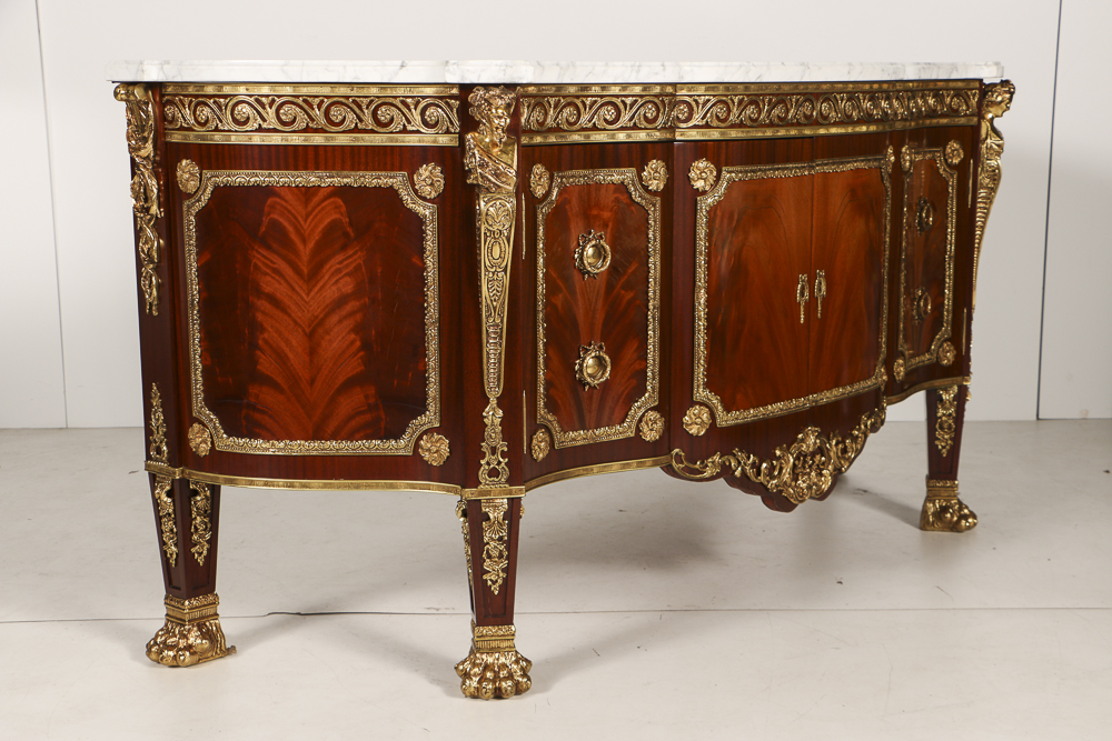 20th-Century French Style Mahogany Veneered Marble Top Sideboard