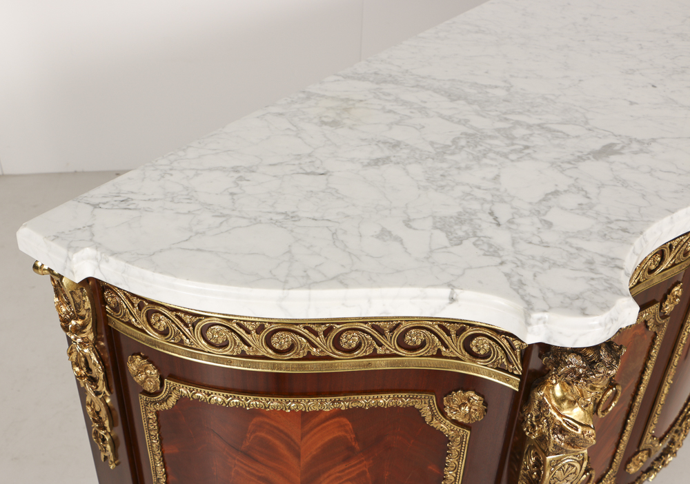 20th-Century French Style Mahogany Veneered Marble Top Sideboard