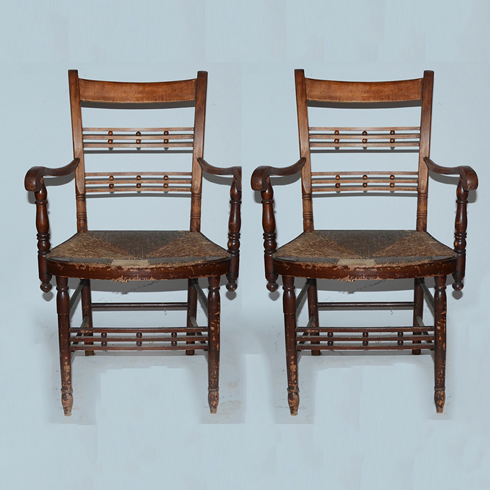 Antique "Cheesebox" Rush Seat Chairs Including Rocker