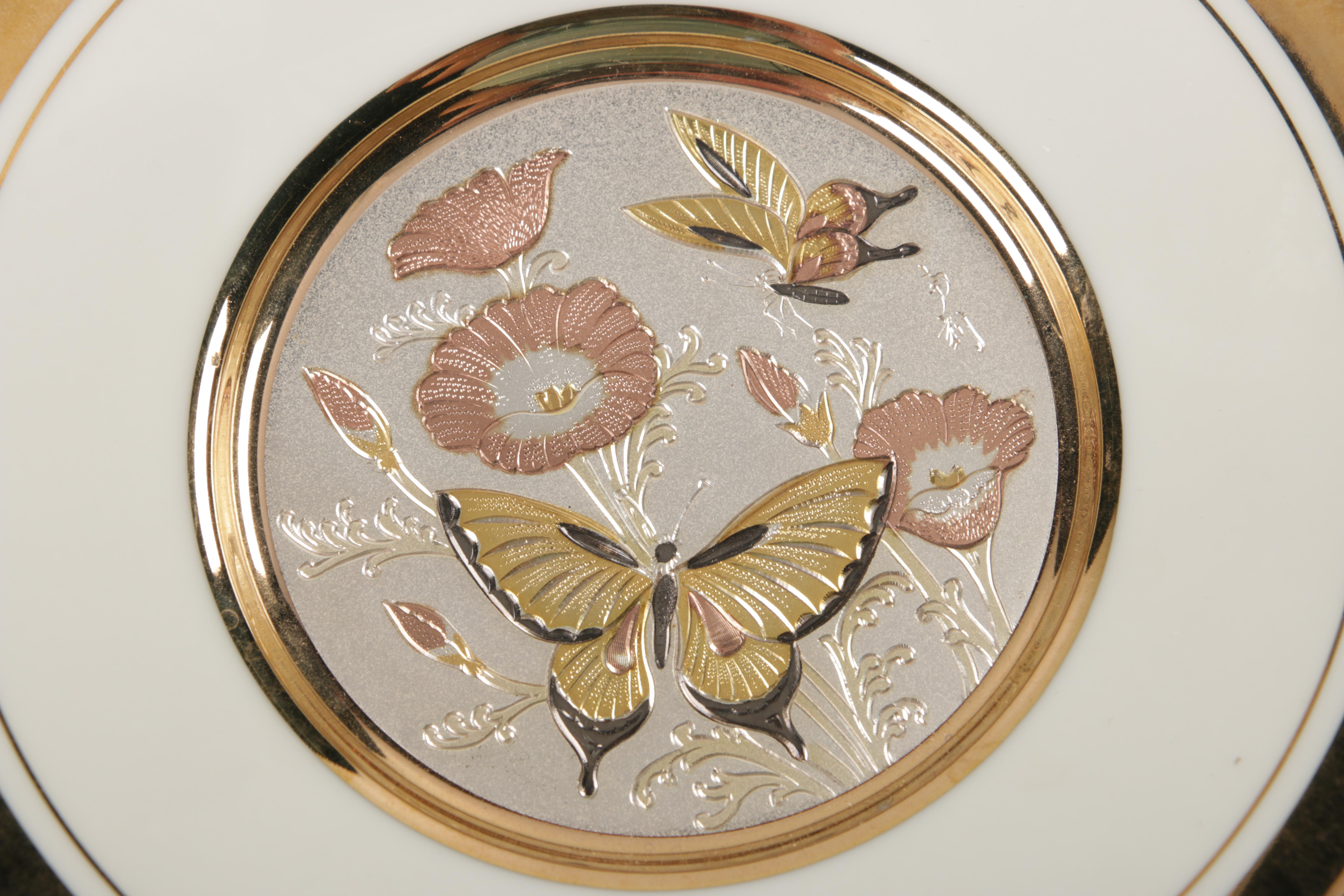 Japanese Chokin Gilded Copper Plate and Porcelain Jar