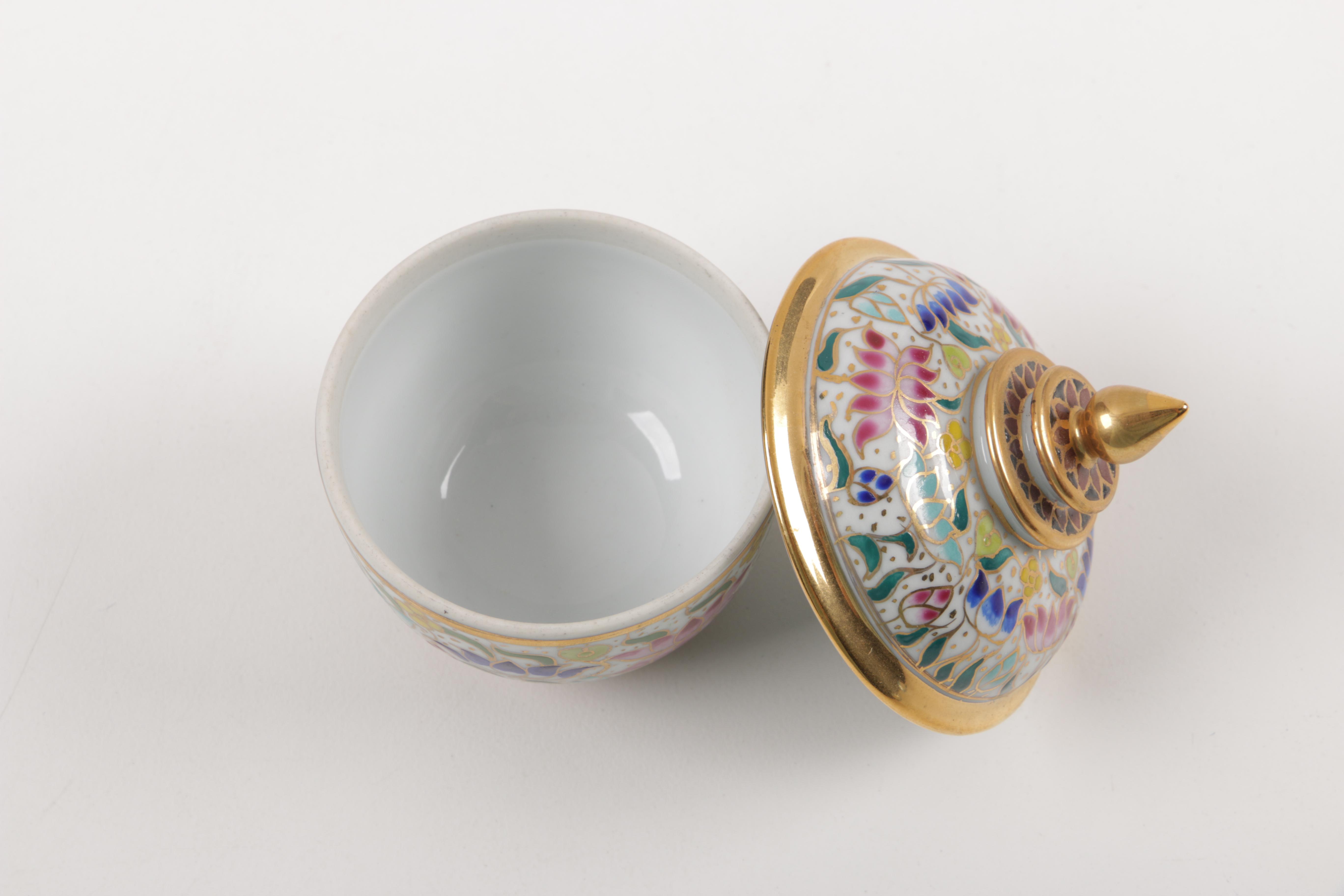 Japanese Chokin Gilded Copper Plate and Porcelain Jar