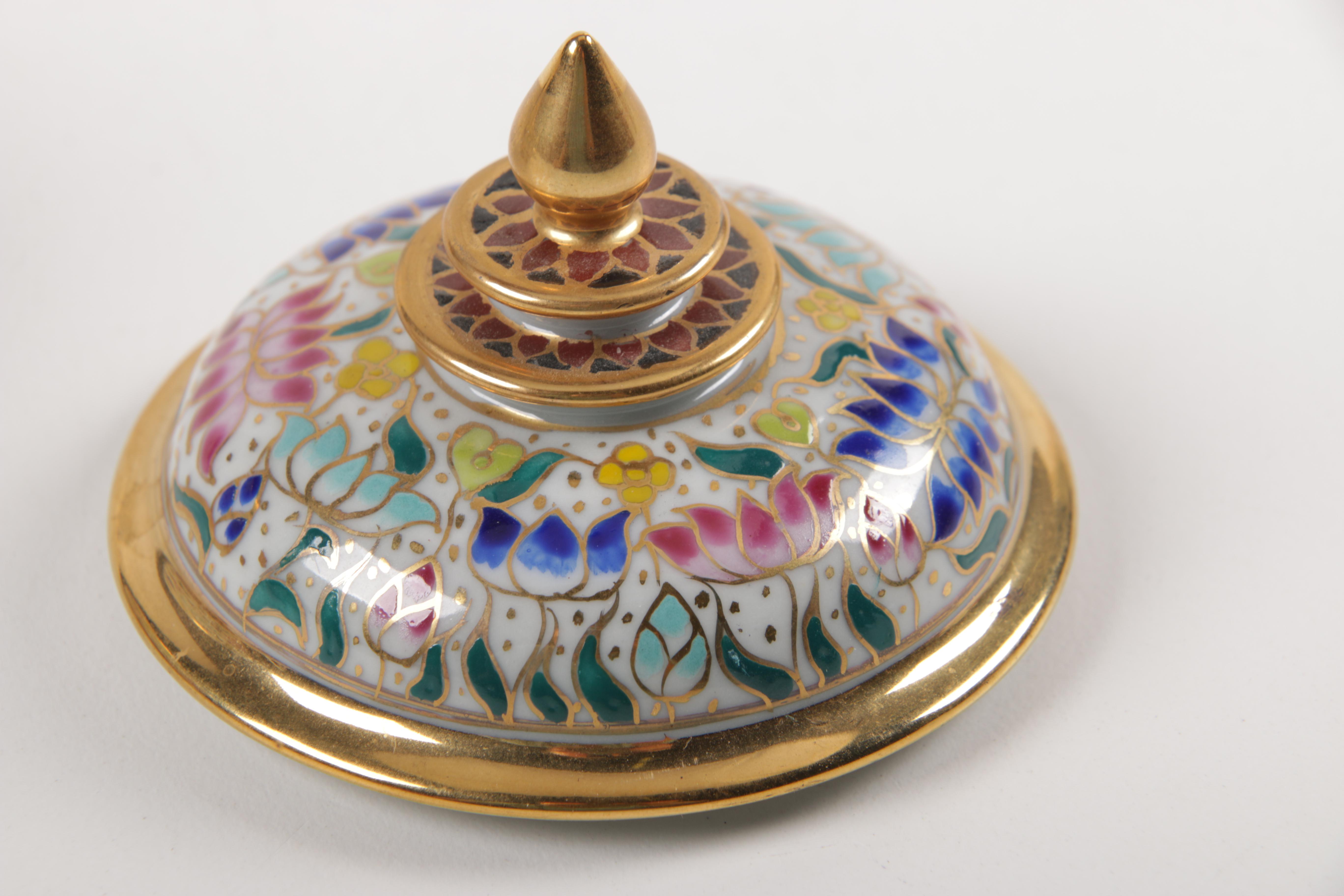 Japanese Chokin Gilded Copper Plate and Porcelain Jar