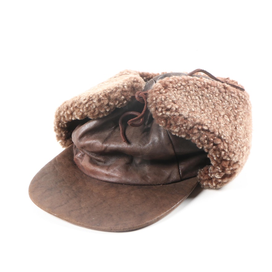 Leather and Sheepskin Trapper Hat