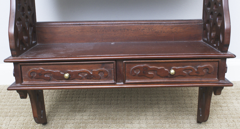 Vintage Mahogany Wall Mount Curio Shelf