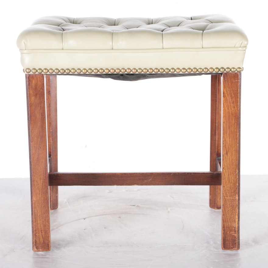 Button-Tufted Leather Stool