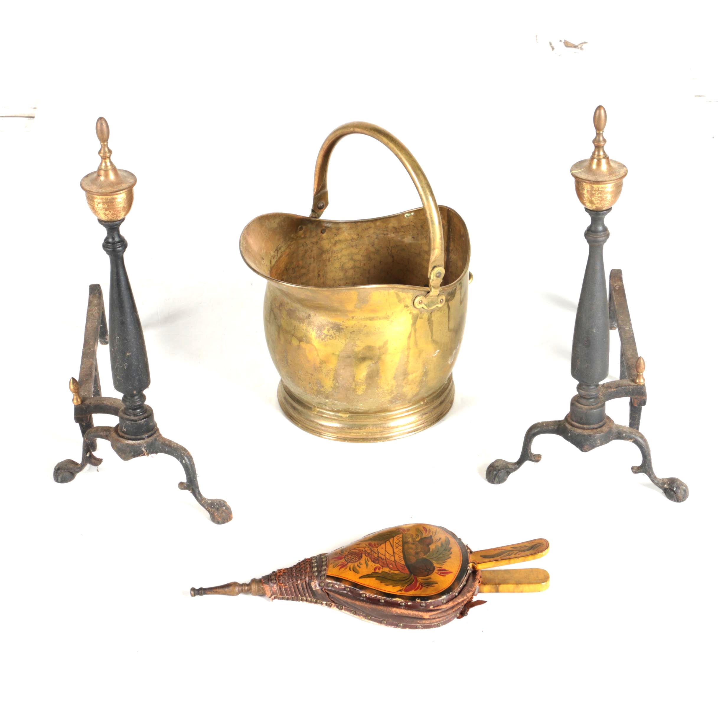 Vintage Fireplace Accessories and a Brass Bucket
