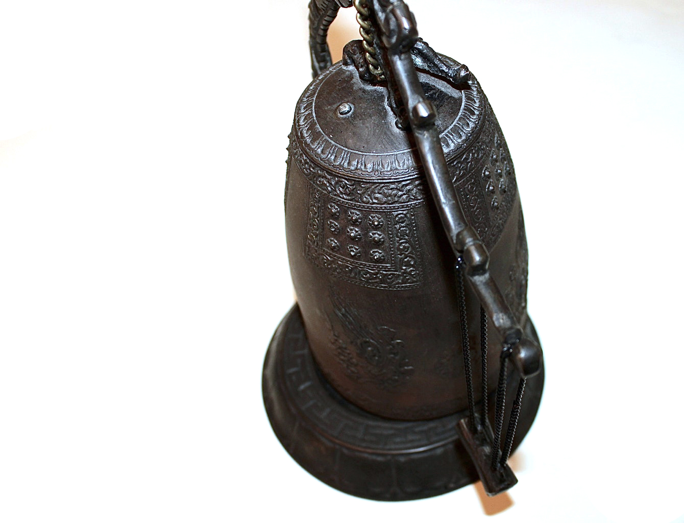 Asian Decorative Cast Metal Bell in Dragon Stand