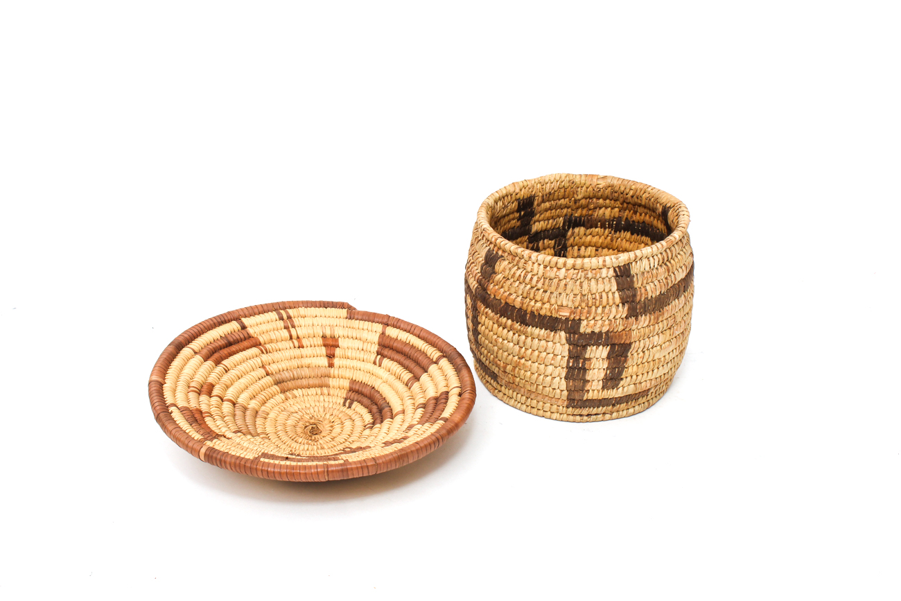 Pair of Artisan Sweetgrass Coiled Baskets