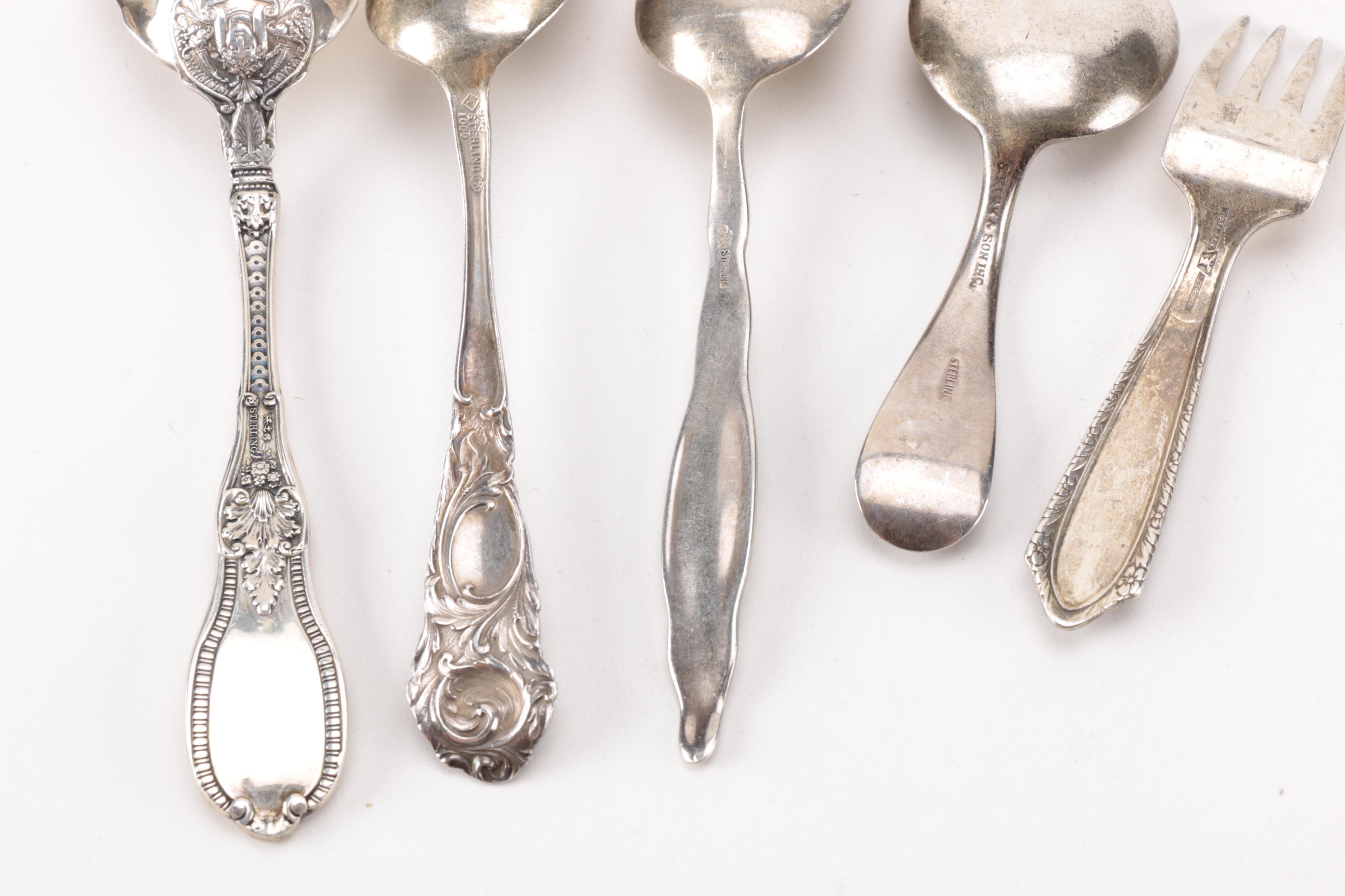 Whiting "Lily of the Valley" Sterling Demitasse Spoon and Other Sterling Flatware