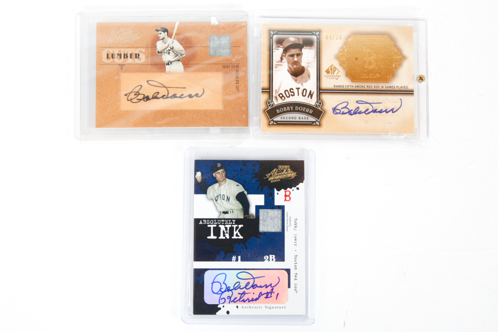 Autographed and Specialty Baseball Cards featuring Bobby Doerr