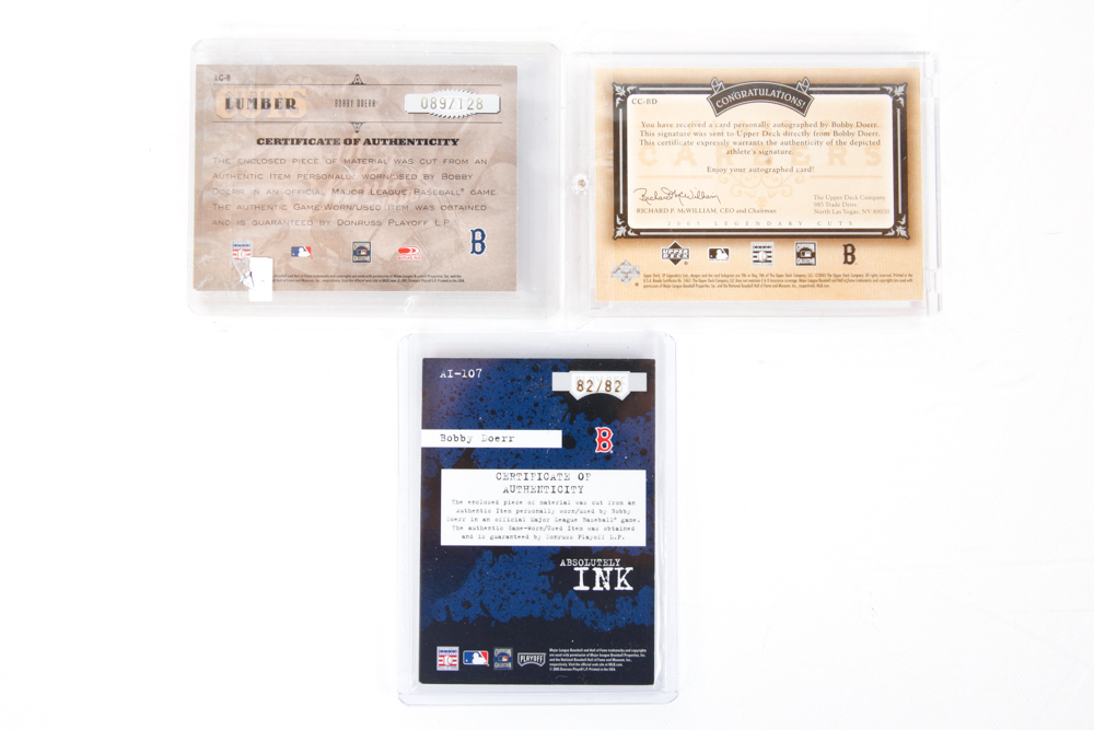 Autographed and Specialty Baseball Cards featuring Bobby Doerr