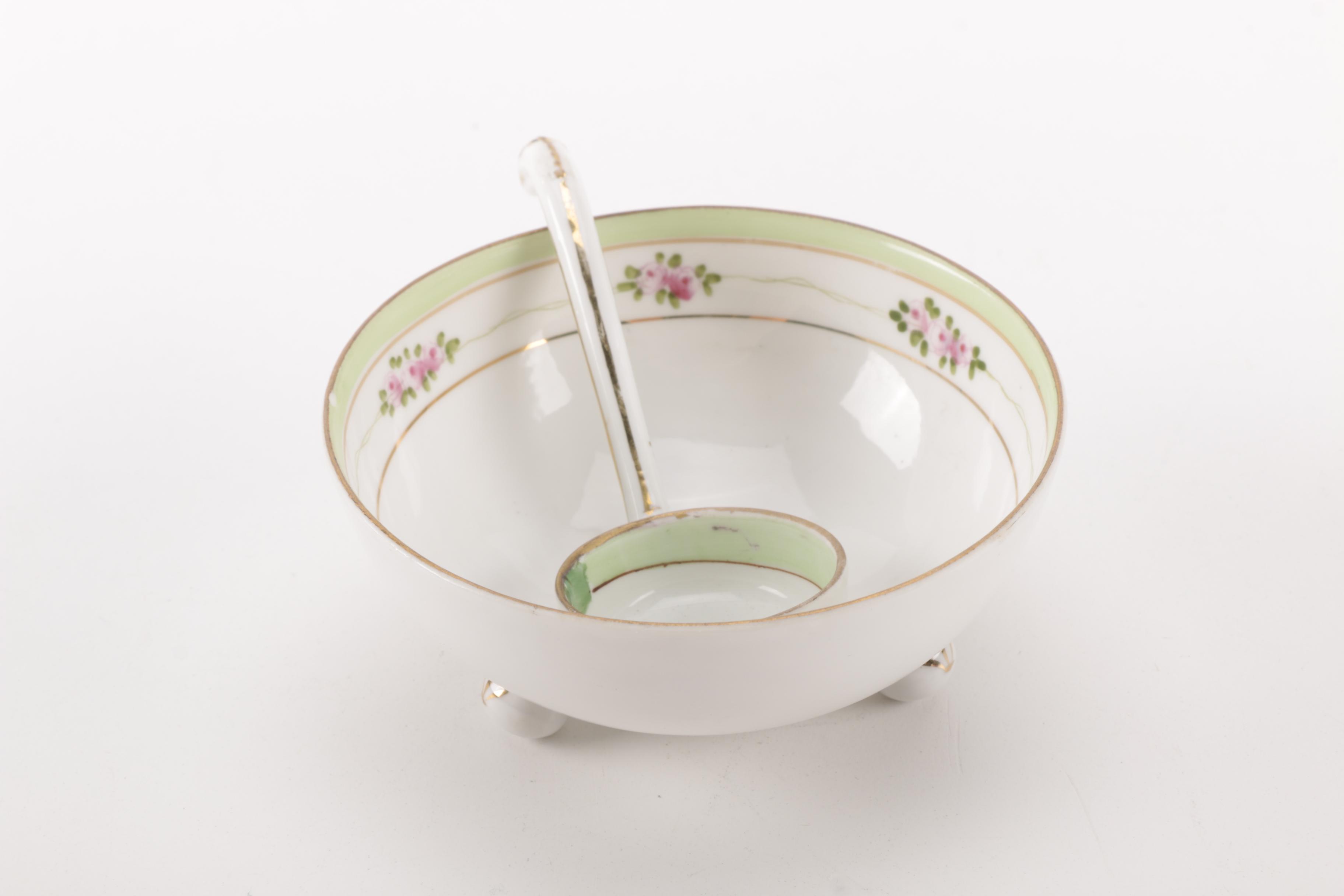 Noritake and Nippon Footed Condiment Bowls With Ladles