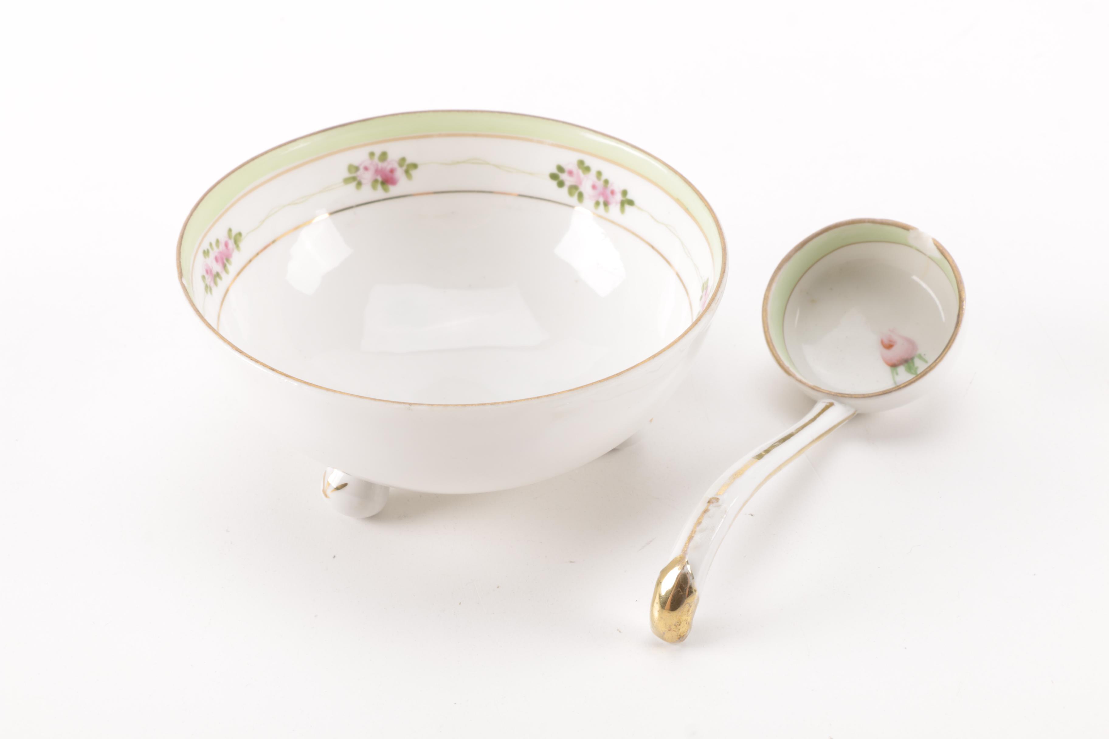 Noritake and Nippon Footed Condiment Bowls With Ladles