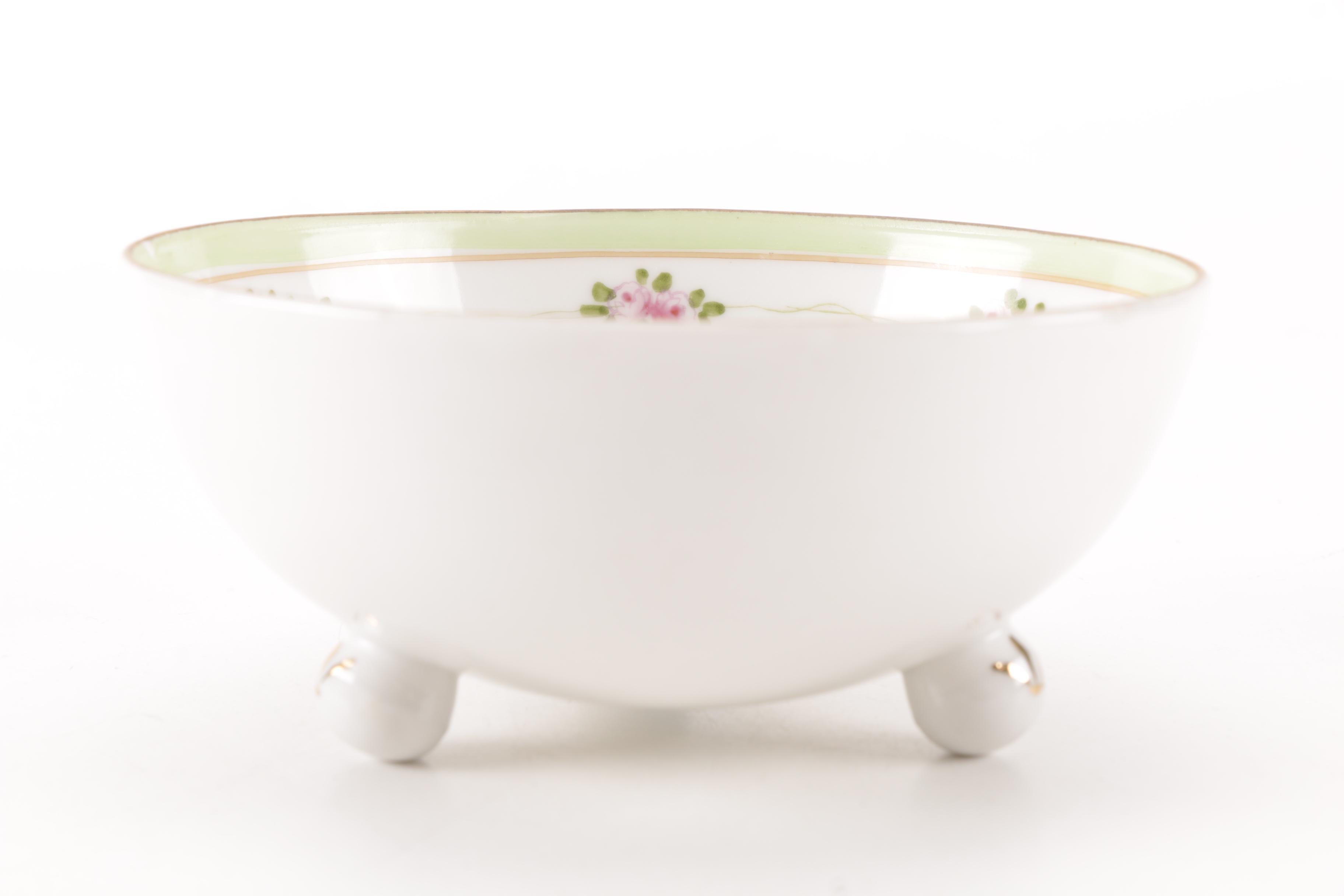 Noritake and Nippon Footed Condiment Bowls With Ladles