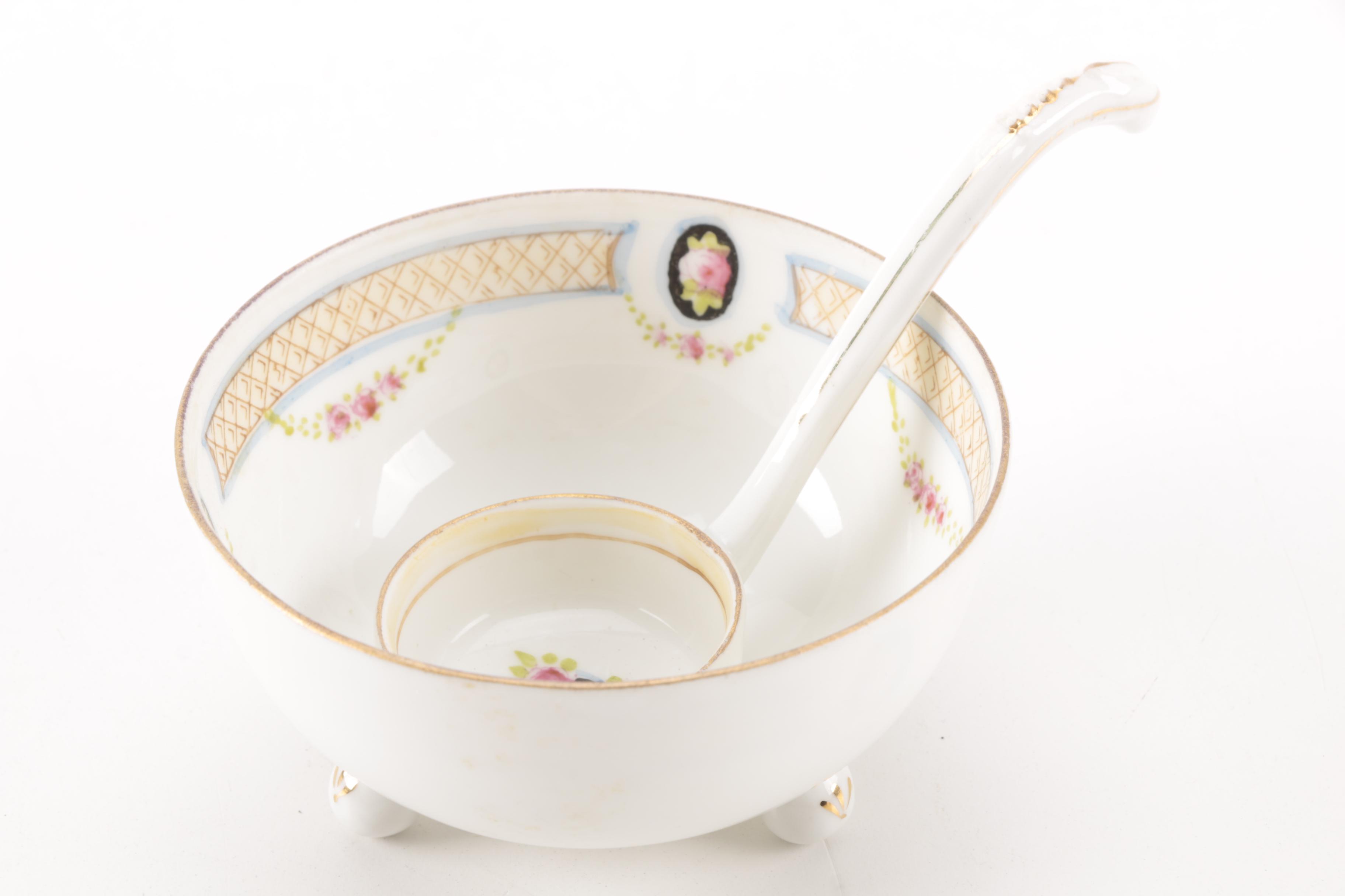 Noritake and Nippon Footed Condiment Bowls With Ladles