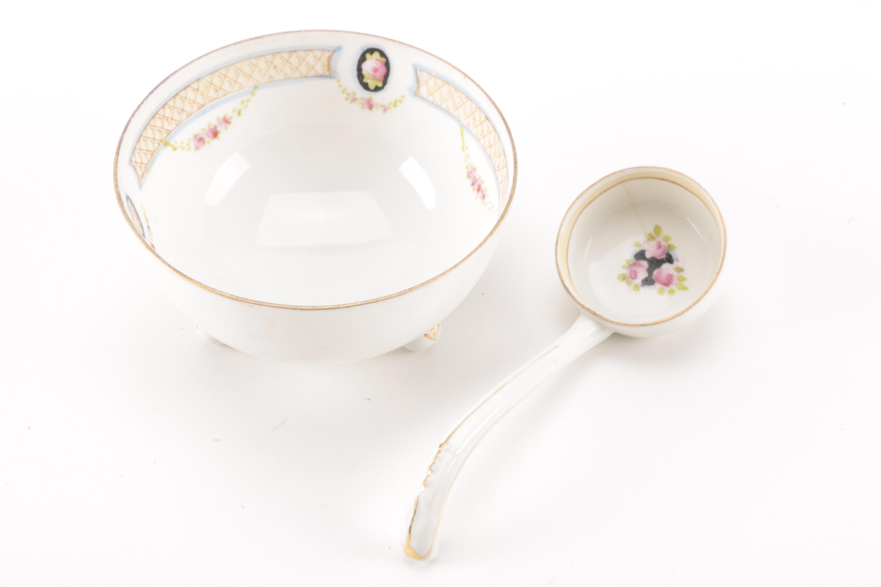 Noritake and Nippon Footed Condiment Bowls With Ladles