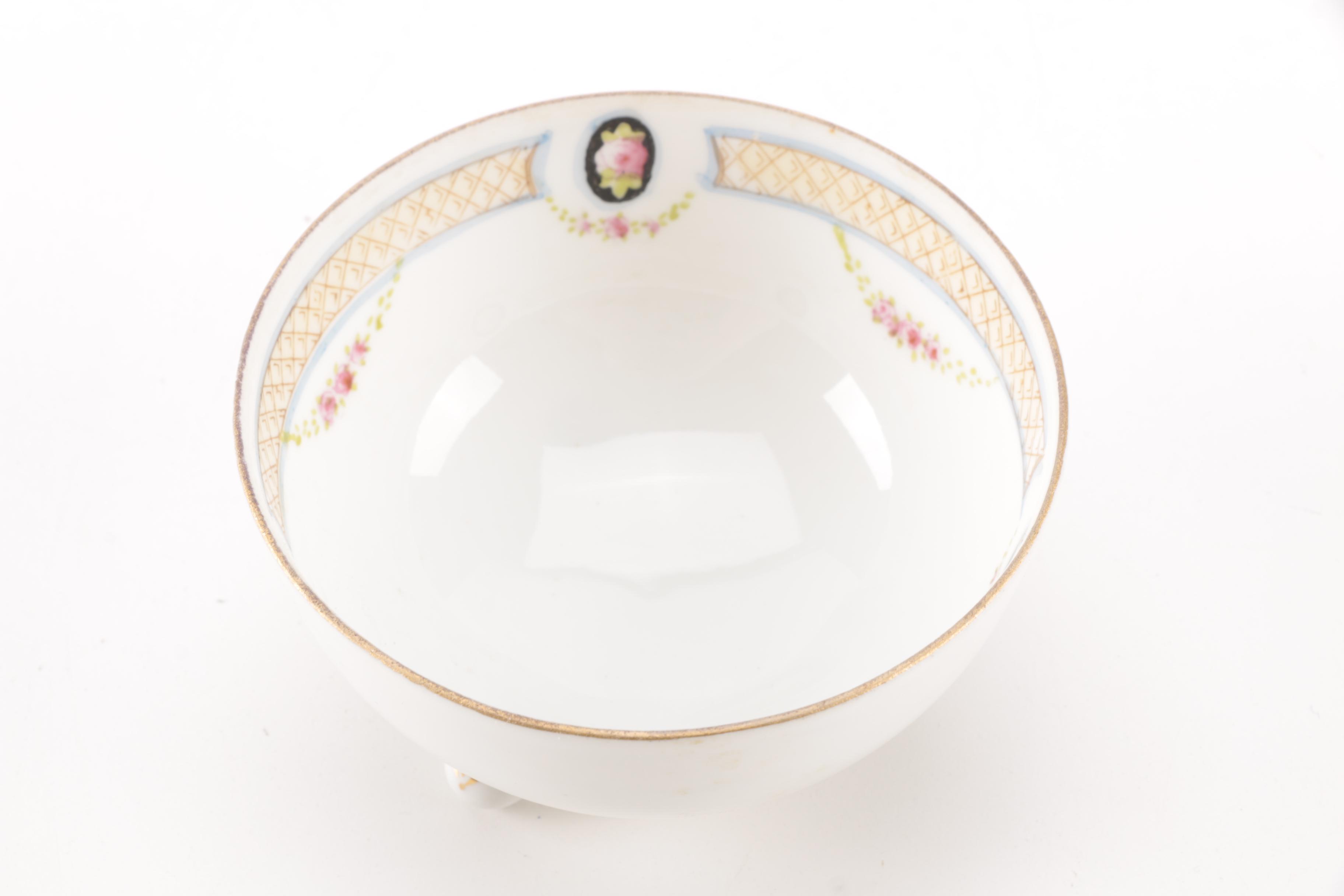 Noritake and Nippon Footed Condiment Bowls With Ladles