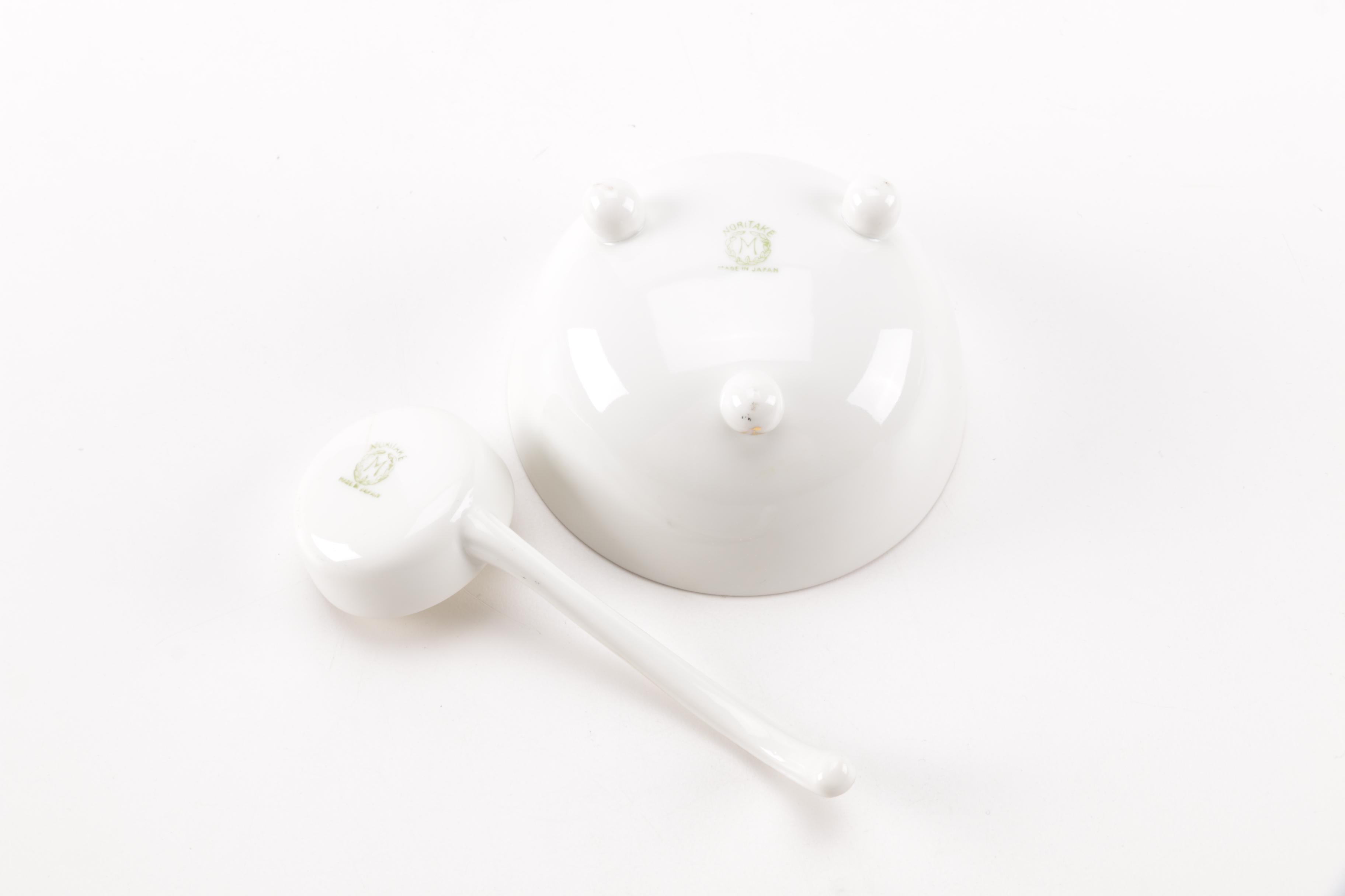 Noritake and Nippon Footed Condiment Bowls With Ladles