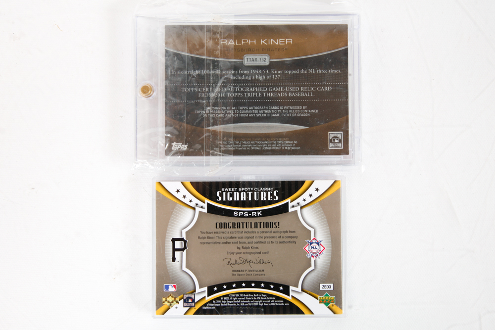Ralph Kiner Autographed Baseball and Relic Cards