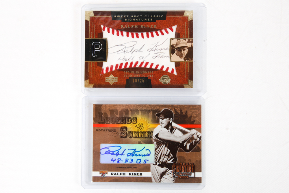 Ralph Kiner Autographed Baseball and Relic Cards