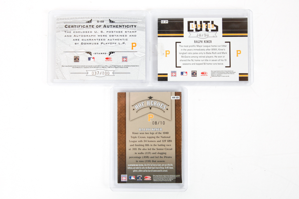 Ralph Kiner Autographed Baseball and Relic Cards