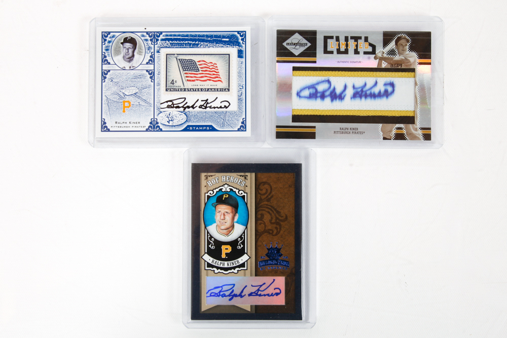 Ralph Kiner Autographed Baseball and Relic Cards