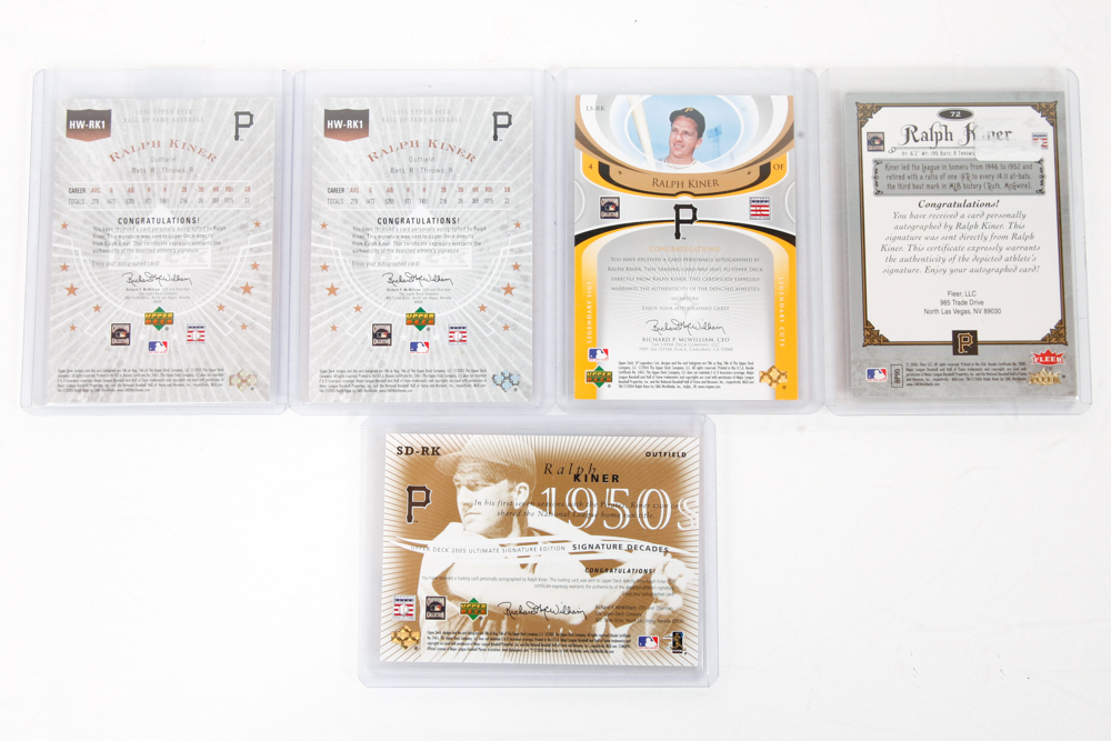 Ralph Kiner Autographed Baseball and Relic Cards
