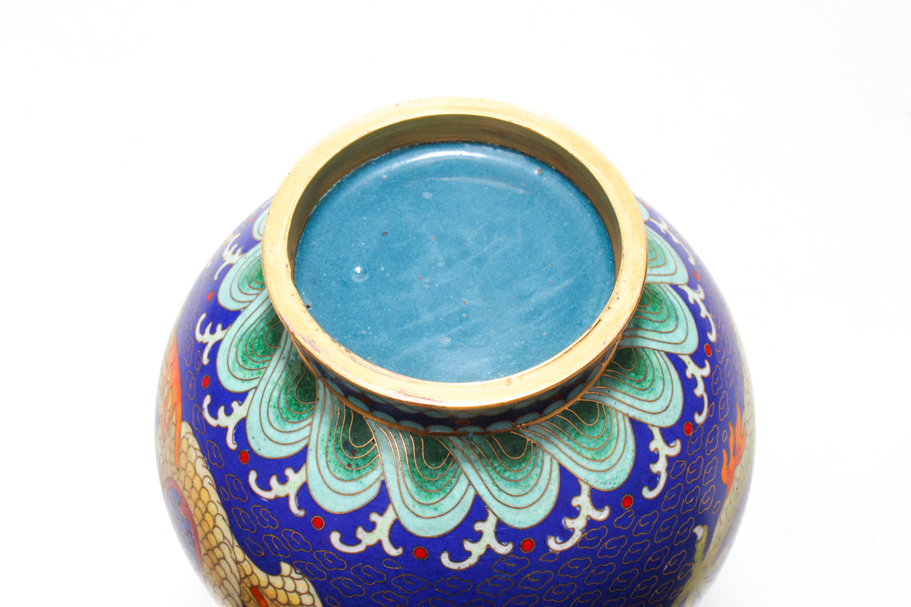 Chinese Cloisonné Vase of a Five Claw Dragon
