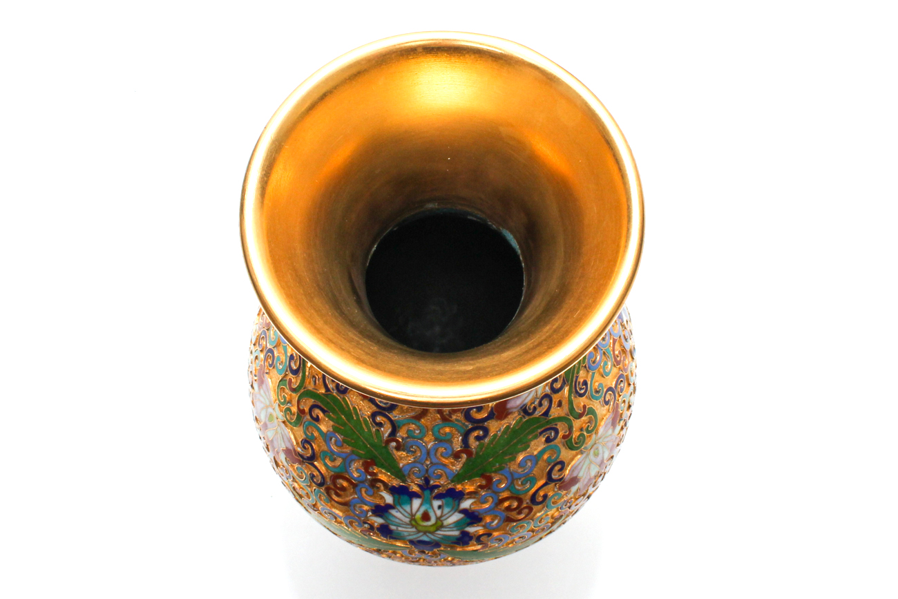 Pair of Gilded Chinese Cloisonné Relief Vases