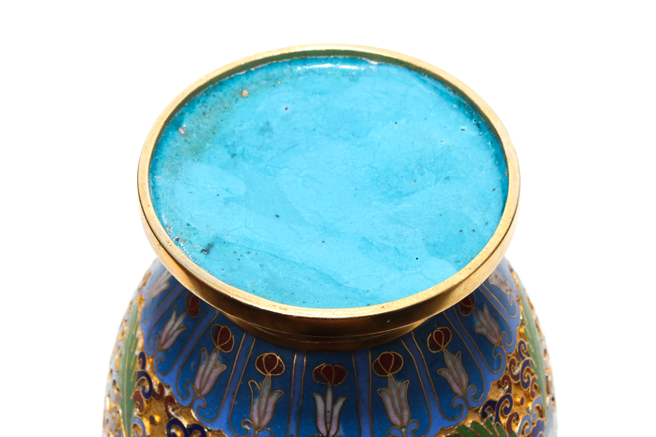 Pair of Gilded Chinese Cloisonné Relief Vases