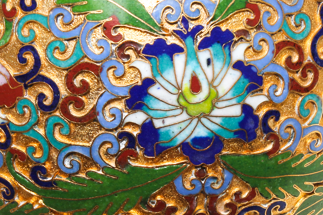 Pair of Gilded Chinese Cloisonné Relief Vases