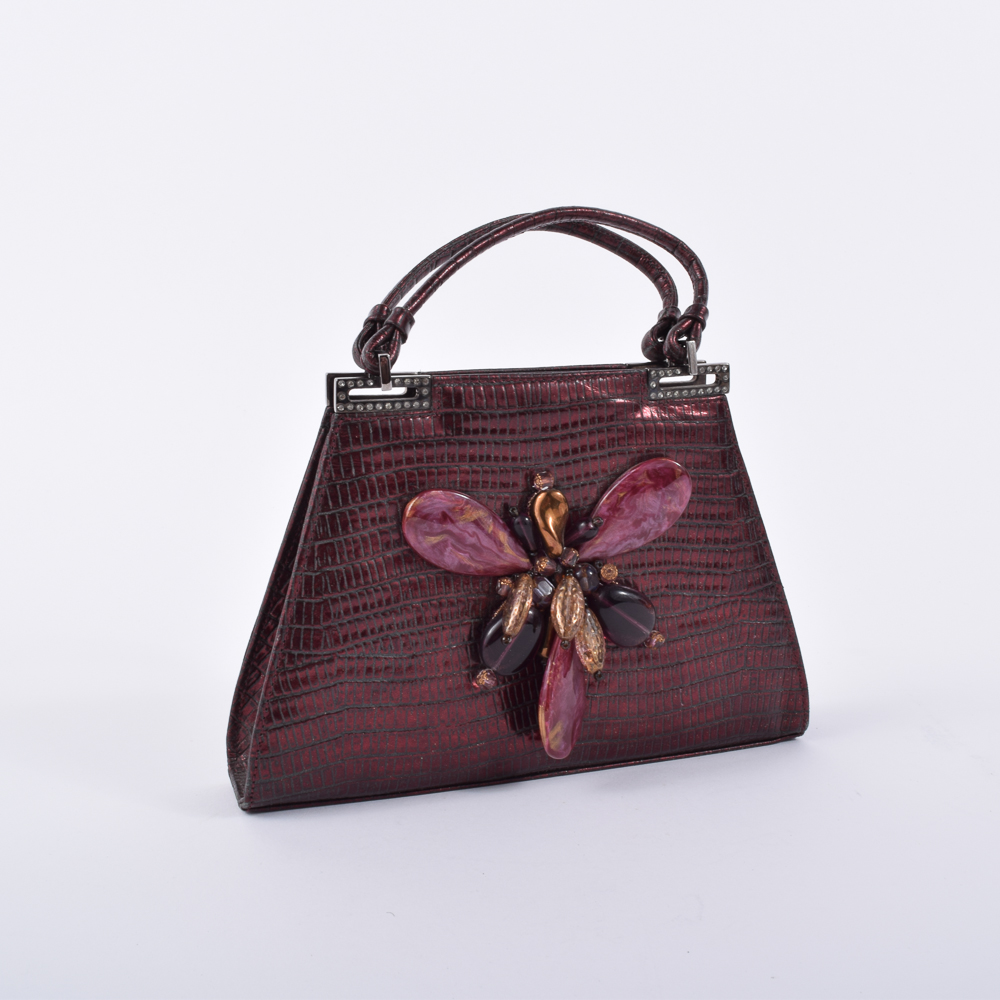 Badgley Mischka Burgundy Evening Handbag with Embellishment