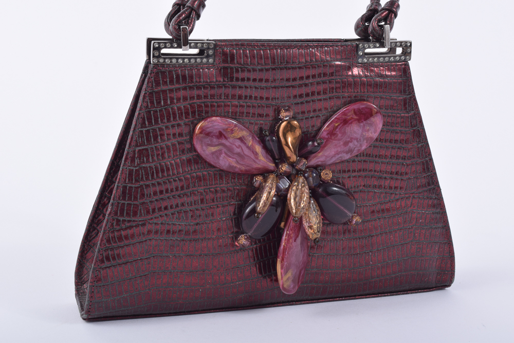 Badgley Mischka Burgundy Evening Handbag with Embellishment