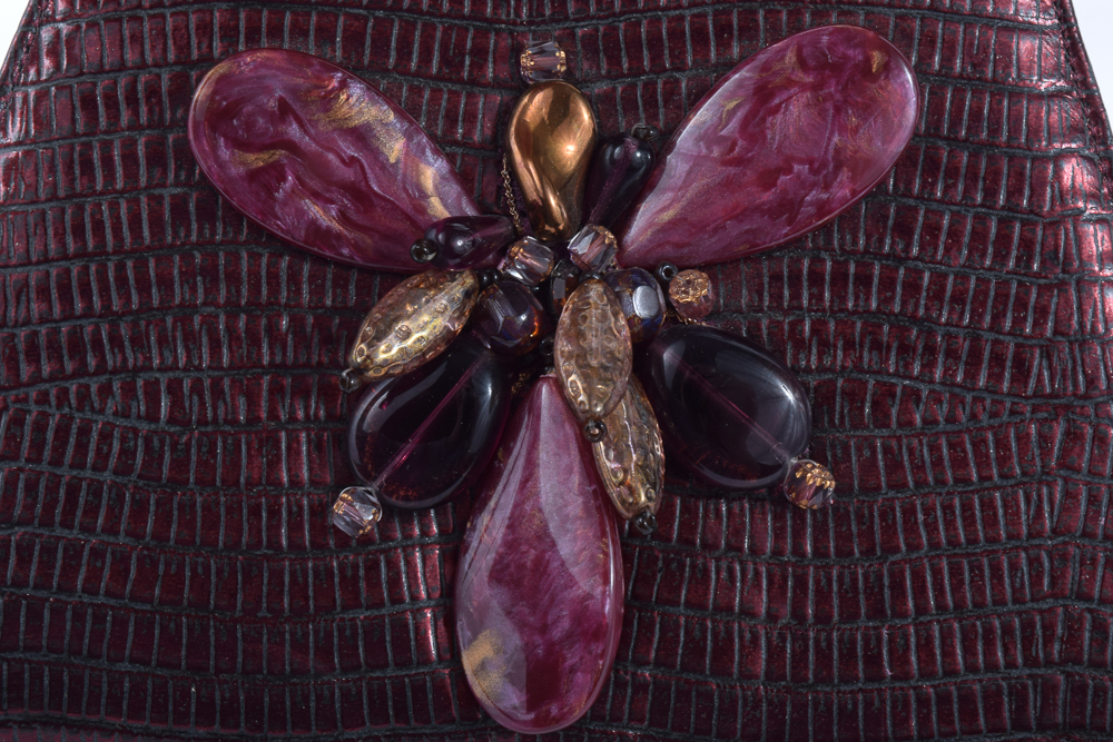 Badgley Mischka Burgundy Evening Handbag with Embellishment