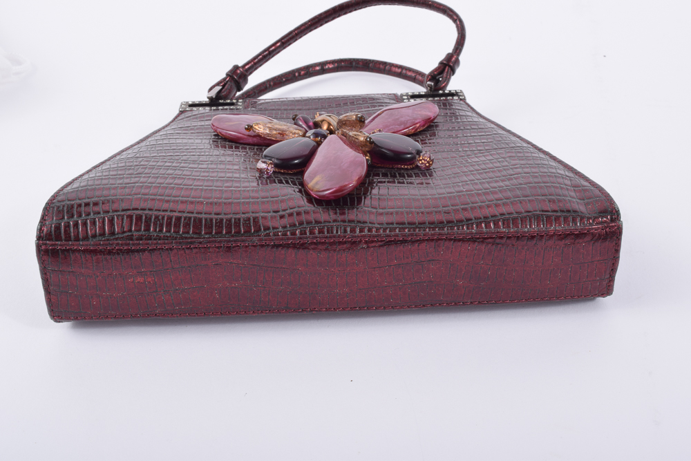 Badgley Mischka Burgundy Evening Handbag with Embellishment