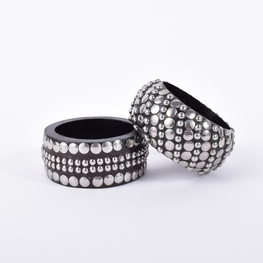 Pam McMahon Modernist Wooden Bangles with Nail Head Stud Accents