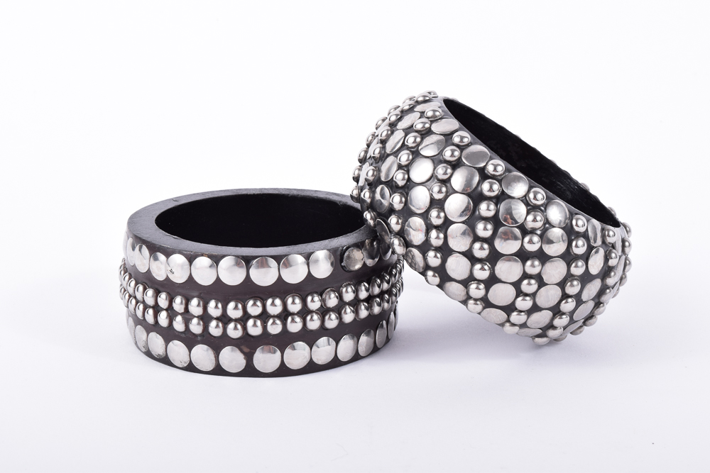 Pam McMahon Modernist Wooden Bangles with Nail Head Stud Accents