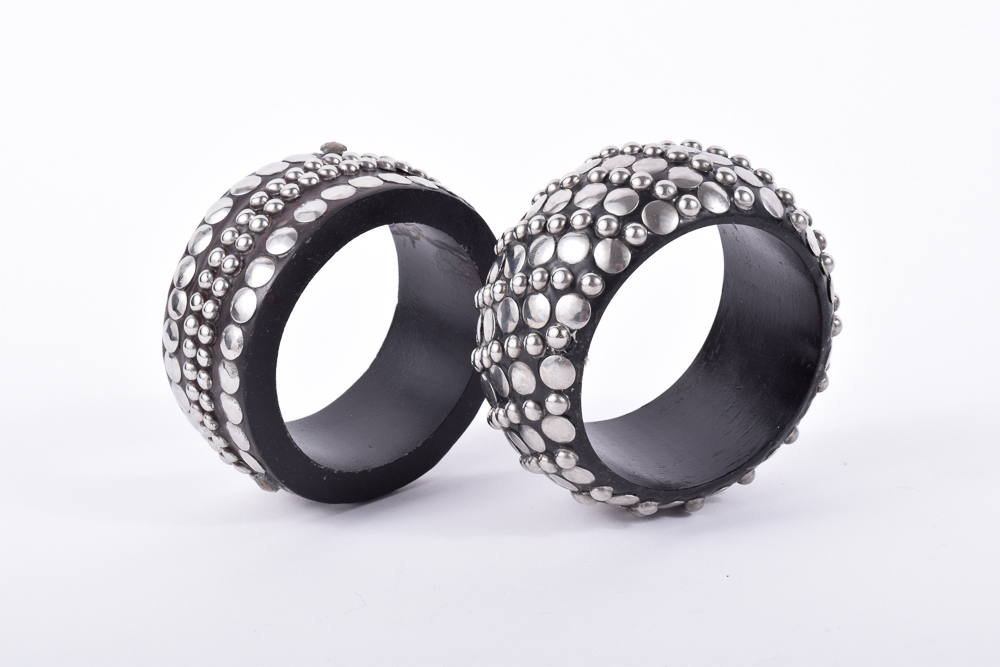 Pam McMahon Modernist Wooden Bangles with Nail Head Stud Accents