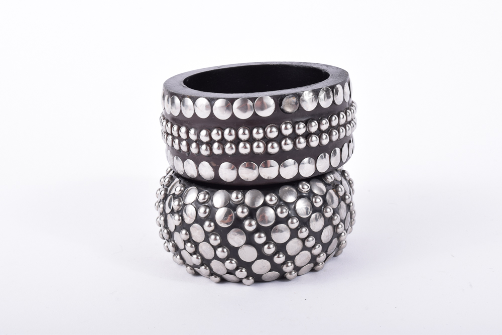 Pam McMahon Modernist Wooden Bangles with Nail Head Stud Accents