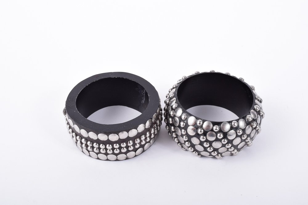 Pam McMahon Modernist Wooden Bangles with Nail Head Stud Accents