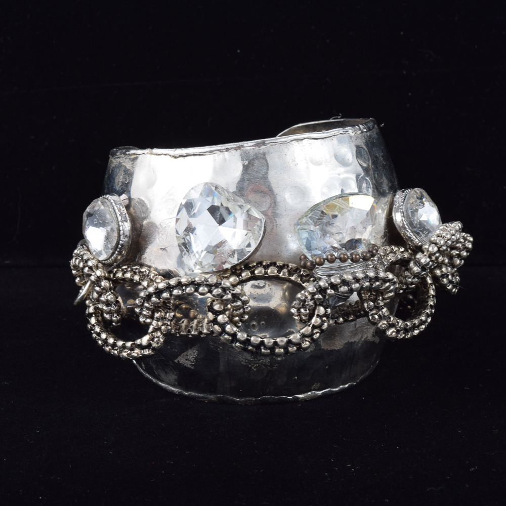 Autographed Pam McMahon Couture Silver Tone and Rhinestone Bangle Bracelet