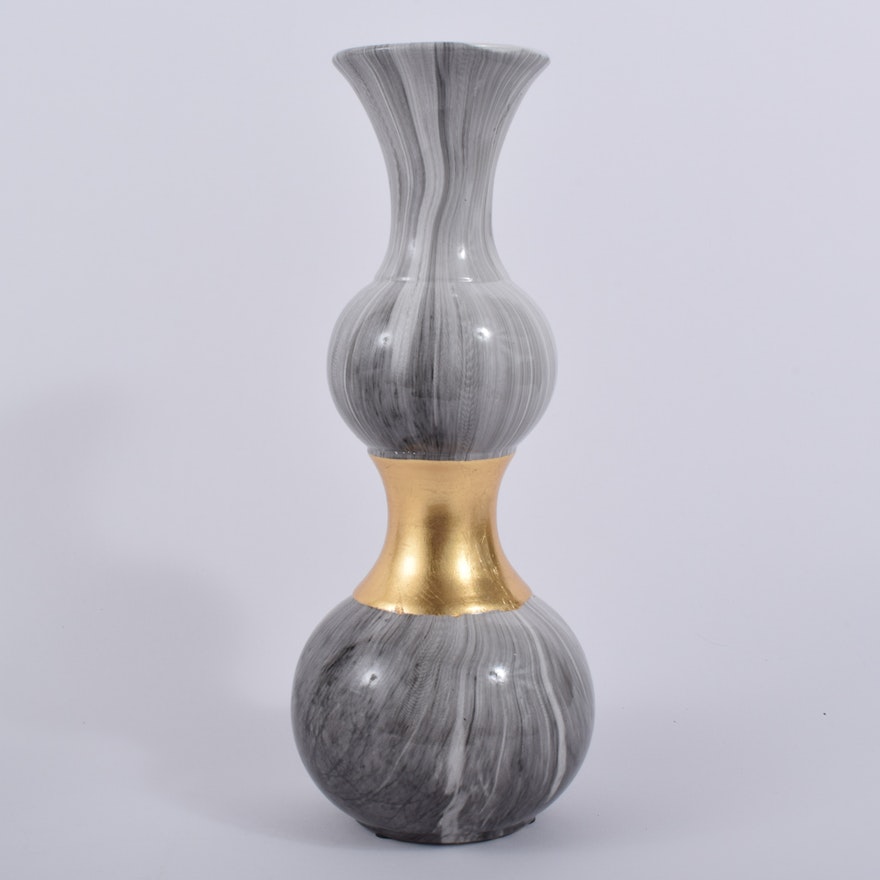 Abstract Greyscale and Gold Glass Vase