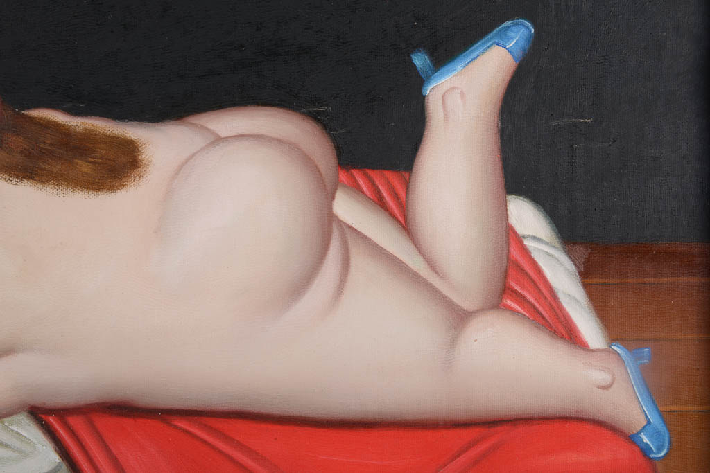 N. Siebel Oil Painting of a Woman in the Style of Fernando Botero