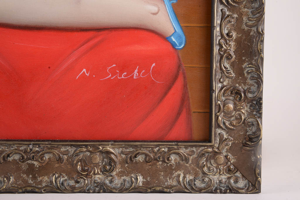 N. Siebel Oil Painting of a Woman in the Style of Fernando Botero
